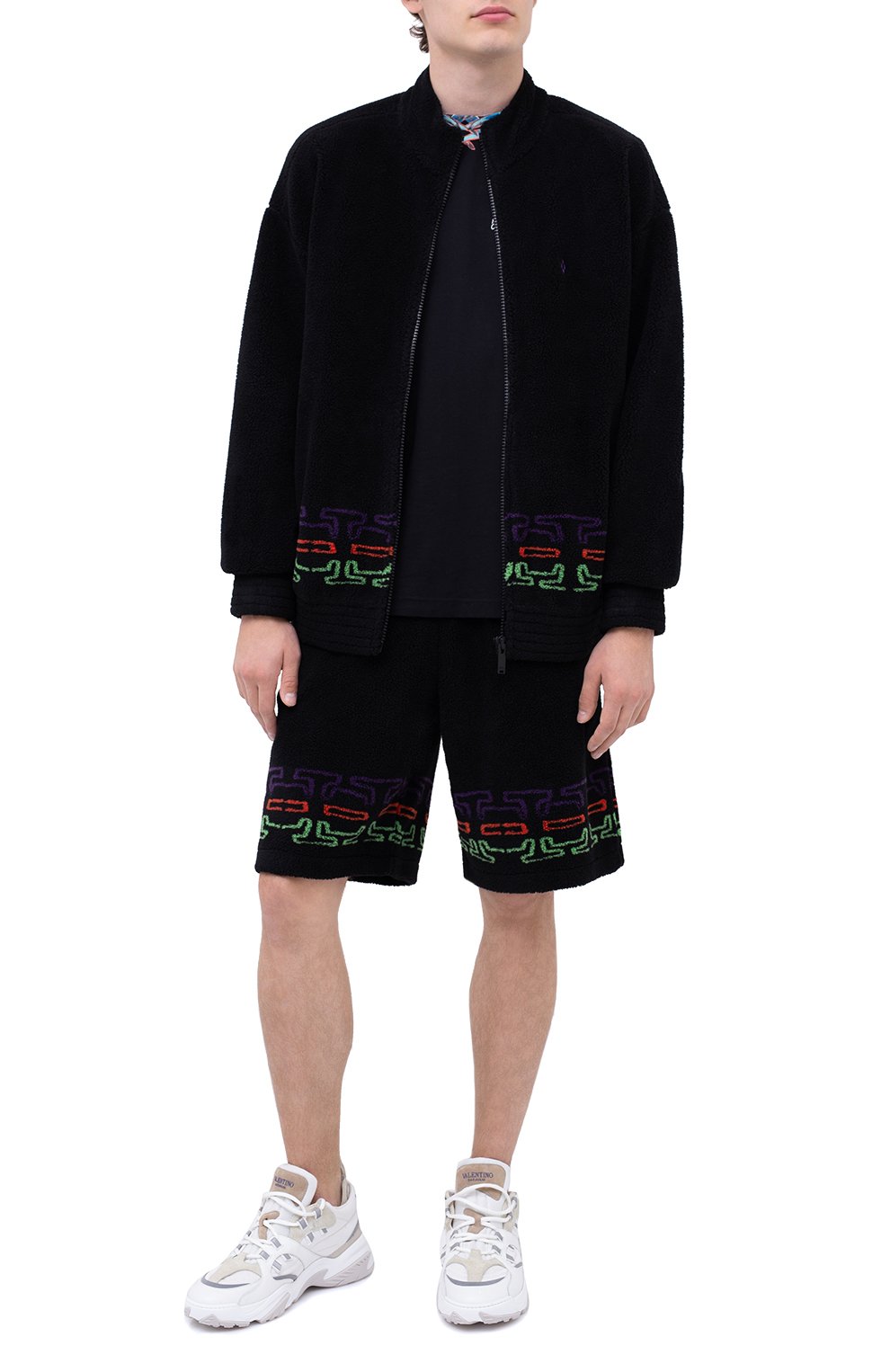 Мужские шорты MARCELO BURLON черного цвета, арт. CMCI010F20FAB001 | Фото 2 (Случай: Повседневный; Длина Шорты М: Ниже колена; Материал внешний: Синтетический материал; Принт: С принтом; Кросс-КТ: Трикотаж; Стили: Спорт-шик)