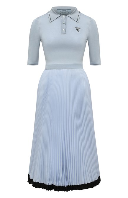Женское платье из хлопка и шелка PRADA голубого цвета по цене 240000 руб., арт. P3B06M-10FT-F0M10-201 | Фото 1