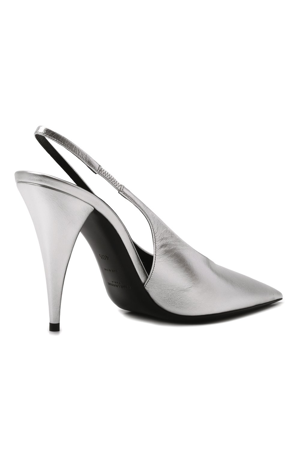 Женские кожаные туфли SAINT LAURENT серебряного цвета, арт. 686252/AAADW | Фото 5 (Каблук высота: Высокий; Материал внутренний: Натуральная кожа; Каблук тип: Шпилька; Подошва: Плоская)