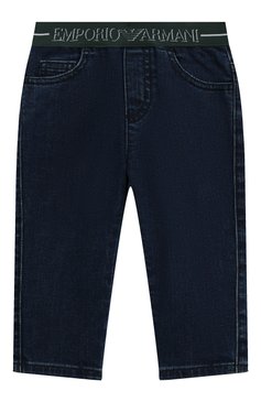 Детские джинсы EMPORIO ARMANI синего цвета, арт. 6LHJ07/4D3QZ | Фото 1 (Детали: На резинке; Случай: Повседневный; Материал сплава: Проставлено; Нос: Не проставлено; Материал внешний: Хлопок)