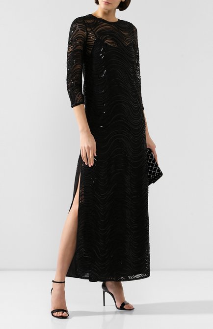Женское платье EMPORIO ARMANI черного цвета, арт. 4NA51R/49917 | Фото 2 (Рукава: 3/4; Материал внешний: Синтетический материал; Материал подклада: Синтетический материал; Статус проверки: Проверено, Проверена категория; Случай: Повседневный; Длина Ж (юбки, платья, шорты): Макси; Женское Кросс-КТ: Платье-одежда)