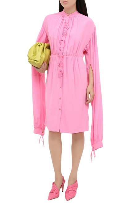Женское шелковое платье BURBERRY розового цвета, арт. 8032099 | Фото 2 (Материал внешний: Шелк; Рукава: Длинные; Женское Кросс-КТ: Платье-одежда, платье-рубашка; Случай: Коктейльный; Стили: Романтичный; Длина Ж (юбки, платья, шорты): До колена)