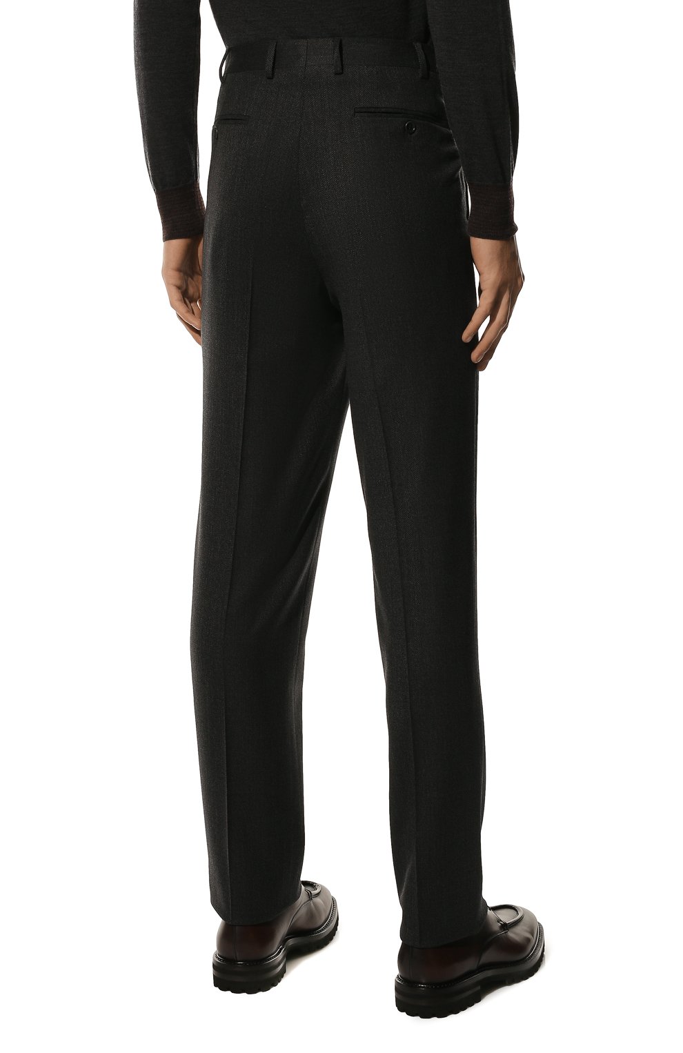 Мужские шерстяные брюки CANALI темно-серого цвета, арт. 71012/BF03993 | Фото 4 (Материал внешний: Шерсть; Длина (брюки, джинсы): Стандартные; Случай: Повседневный; Материал подклада: Вискоза; Стили: Кэжуэл)