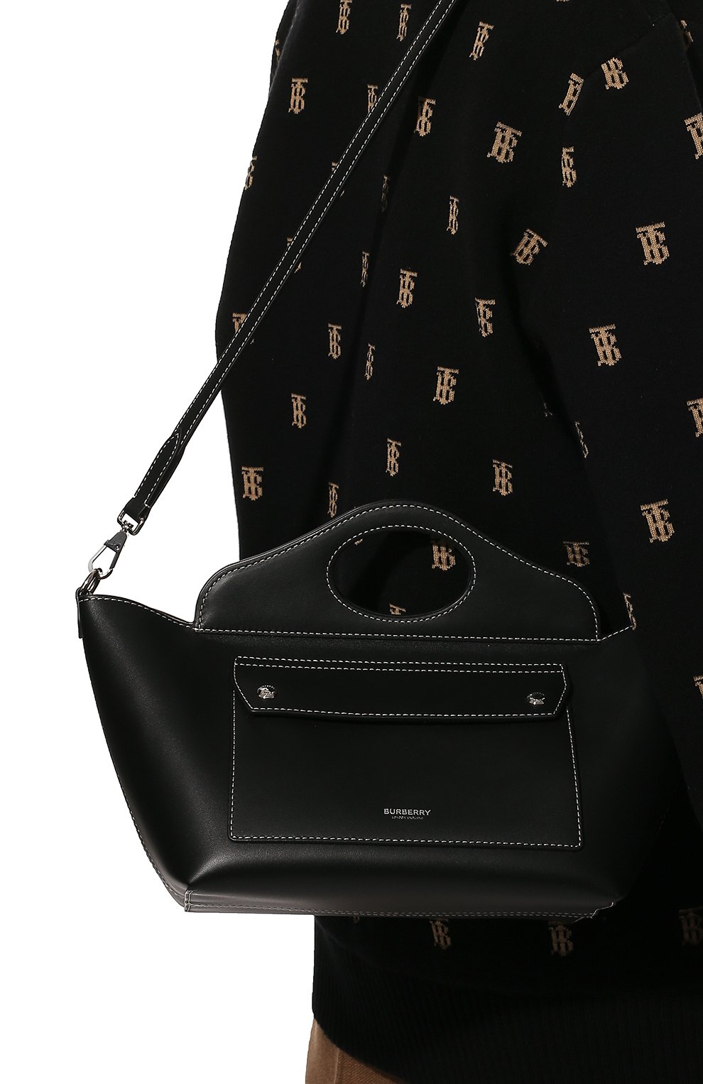 Женская сумка pocket cabas BURBERRY черного цвета, арт. 8040123 | Фото 6 (Сумки-технические: Сумки через плечо, Сумки top-handle; Материал: Натуральная кожа; Размер: small)