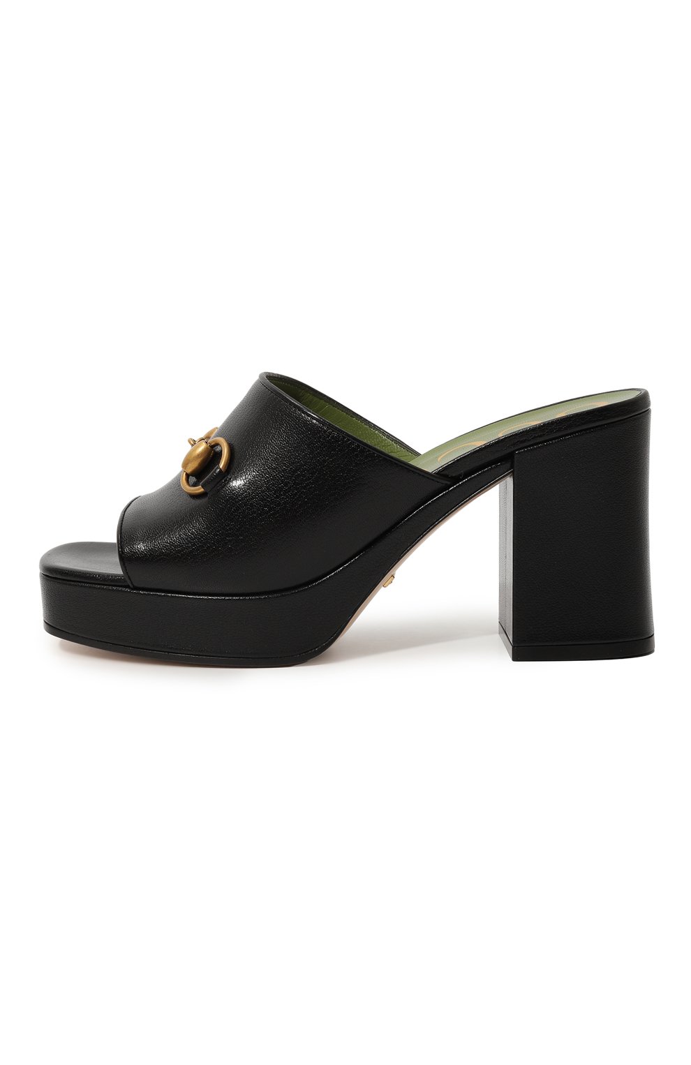 Женские кожаные мюли GUCCI черного цвета, арт. 602390 CPD90 | Фото 2 (Подошва: Платформа; Каблук высота: Высокий; Материал сплава: Проставлено; Каблук тип: Устойчивый; Драгоценные камни: Проставлено)