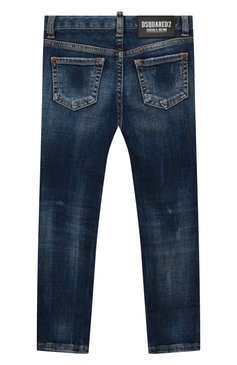 Детские джинсы DSQUARED2 синего цвета, арт. DQ01DX-D0071 | Фото 2 (Материал сплава: Проставлено; Нос: Не проставлено; Материал внешний: Хлопок; Детали: Потертости)