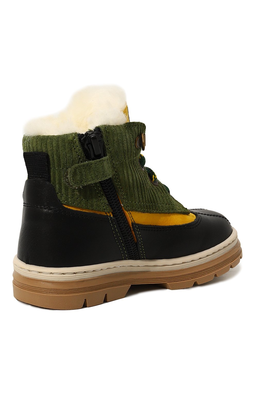 Детские кожаные ботинки WALKEY зеленого цвета, арт. Y1B5-42642-1683B013/20-24 | Фото 3 (Материал утеплителя: Натуральный мех; Материал сплава: Проставлено; Нос: Не проставлено)