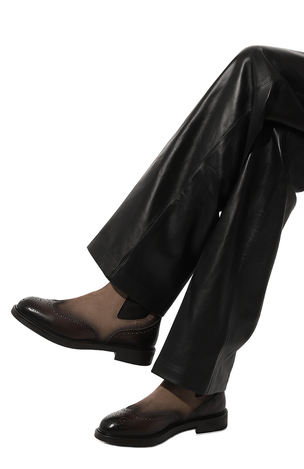 Женские кожаные ботинки DOUCAL'S темно-коричневого цвета, арт. DD8599BRUGPF686T | Фото 3 (Подошва: Платформа; Каблук высота: Низкий; Материал внутренний: Натуральная кожа; Материал сплава: Проставлено; Материал утеплителя: Без утеплителя; Женское Кросс-КТ: Челси-ботинки; Драгоценные камни: Проставлено)