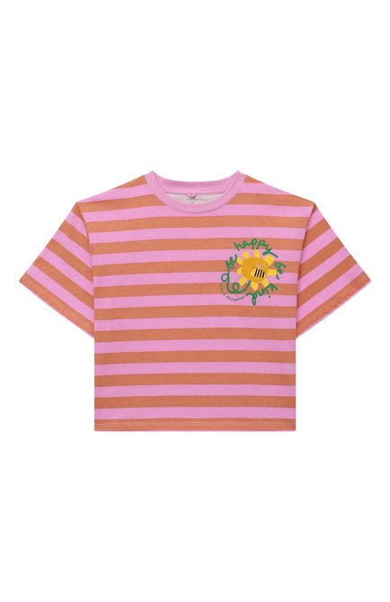 Детская укороченная футболка STELLA MCCARTNEY разноцветного цвета, арт. TU8A21 | Фото 1 (Драгоценные камни: Проставлено; Материал сплава: П�роставлено; Рукава: Короткие; Материал внешний: Хлопок)