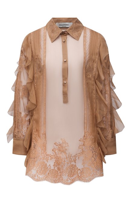 Женская шелковая блузка VALENTINO светло-коричневого цвета по цене 388000 руб., арт. VB0AE5X52UP | Фото 1