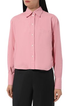 Женская хлопковая рубашка ACADEMIA светло-розового цвета, арт. MIA/7127 | Фото 3 (Рукава: Длинные; Принт: Без принта; Женское Кросс-КТ: Рубашка-одежда; Длина (для топов): Стандартные; Материал сплава: Проставлено; Материал внешний: Хлопок; Драгоценные камни: Проставлено; Стили: Кэжуэл)
