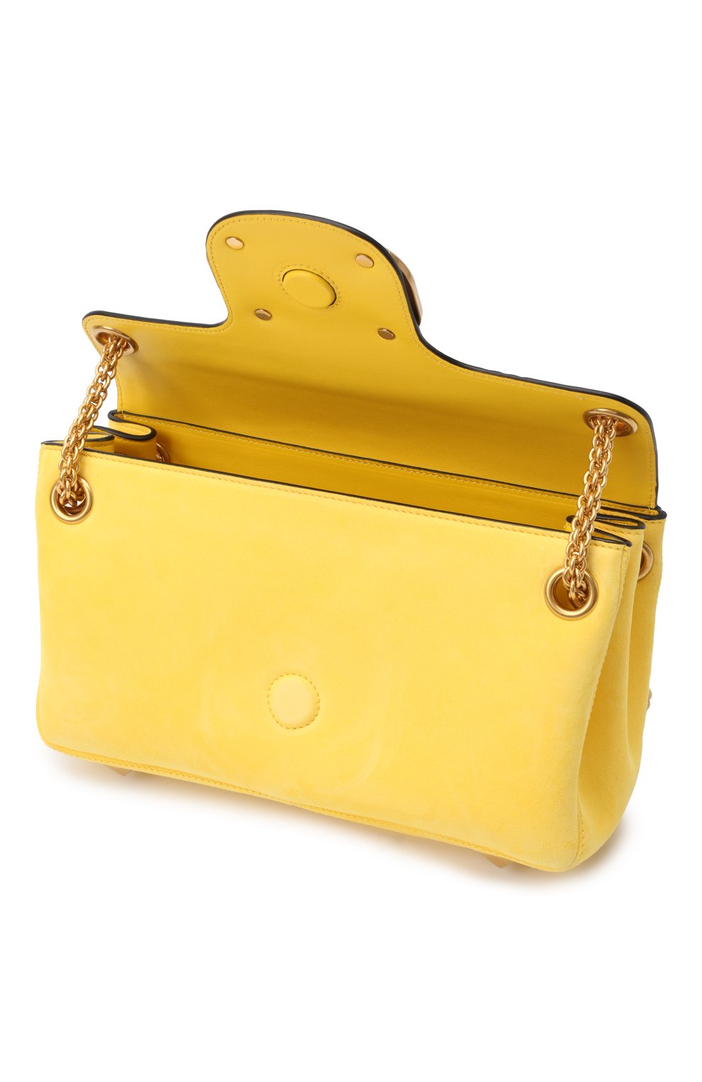 Женская сумка stud sign VALENTINO желтого цвета, арт. XW2B0K26/IRL | Фото 5 (Су мки-технические: Сумки через плечо; Размер: medium; Материал: Натуральная кожа; Материал сплава: Проставлено; Ремень/цепочка: На ремешке; Драгоценные камни: Проставлено)
