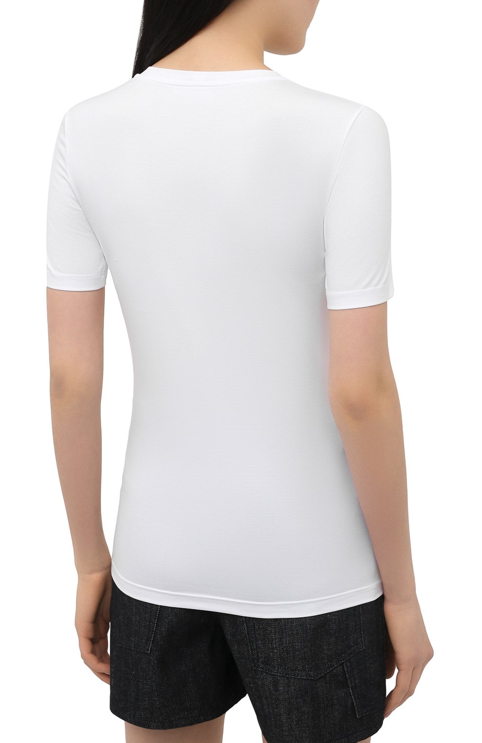 Женская хлопковая футболка JIL SANDER белого цвета, арт. JPPS705502-WS257108 | Фото 4 (Принт: Без принта; Рукава: Короткие; Длина (для топов): Стандартные; Региональные ограничения белый список (Axapta Mercury): RU; Материал внешний: Хлопок; Женское Кросс-КТ: Футболка-одежда; Стили: Кэжуэл)