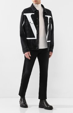 Мужская джинсовая куртка VALENTINO черно-белого цвета, арт. TV3DC00K606 | Фото 2 (Кросс-КТ: Куртка, Деним; Рукава: Длинные; Материал внешний: Хлопок, Деним; Мужское Кросс-КТ: Верхняя одежда; Длина (верхняя одежда): Короткие)