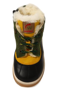 Детские кожаные ботинки WALKEY зеленого цвета, арт. Y1B5-42642-1683B013/20-24 | Фото 4 (Материал утеплителя: Натуральный мех; Материал сплава: Проставлено; Нос: Не проставлено)