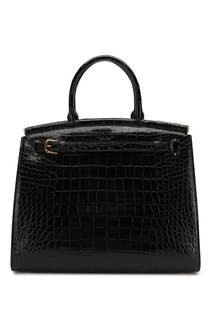 Женская сумка rl50 из кожи аллигатора RALPH LAUREN черного цвета, арт. 435769071AMIS | Фото 1 (Размер: large; Сумки-технические: Сумки top-handle; Материал: Экзотическая кожа)