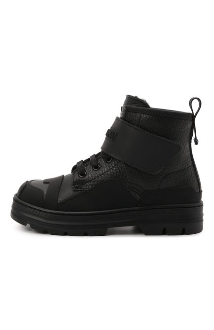 Детские кожаные ботинки DOLCE & GABBANA черного цвета, арт. DA5035/AQ493/29-36 | Фото 2 (Материал утеплителя: Натуральный мех; Материал внешний: Кожа)