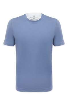 Мужская хлопковая футболка BRUNELLO CUCINELLI голубого цвета, арт. M0T617427 | Фото 1 (Принт: Без принта; Рукава: Короткие; Длина (для топов): Стандартные; Материал внешний: Хлопок; Размерность: Маломерит; Стили: Кэжуэл)