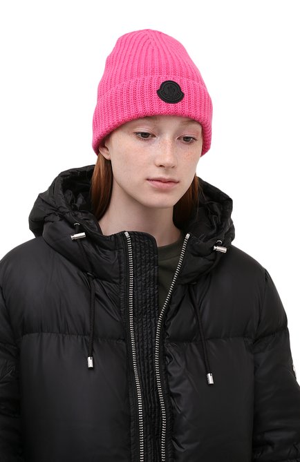 Женская шапка из шерсти и кашемира MONCLER розового цвета, арт. G2-093-3B000-01-M1130 | Фото 2 (Материал: Кашемир, Шерсть, Текстиль)