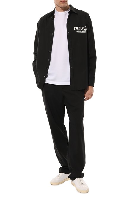 Мужская хлопковая рубашка DSQUARED2 черного цвета, арт. S74DM0652/S36275 | Фото 2 (Рукава: Длинные; Драгоценные камни: Проставлено; Материал внешний: Хлопок; Длина (для топов): Стандартные; Материал сплава: Проставлено)