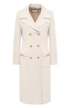 Женское шерстяное пальто GUCCI молочного цвета, арт. 592185/ZHW03 | Фото 1 (Материал внешний: Шерсть; Рукава: Длинные; Длина (верхняя одежда): До колена; Региональные ограничения белый список (Axapta Mercury): RU; Стили: Классический; Материал подклада: Вискоза; 1-2-бортные: Двубортные)