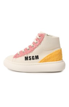 Детские высокие кеды MSGM KIDS кремвого цвета, арт. 74033/20-27 | Фото 2 (Материал внешний: Текстиль; Материал внутренний: Натуральная кожа)