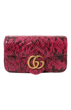 Женская сумка gg marmont super mini GUCCI розового цвета, арт. 476433 LV7BE | Фото 1 (Сумки-технические: Сумки через плечо; Материал: Экзотическая кожа, Натуральная кожа; Размер: mini; Ремень/цепочка: На ремешке)