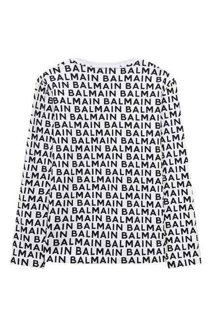 Детский хлопковый свитшот BALMAIN черно-белого цвета, арт. BU4P90 | Фото 2 (Драгоценные камни: Проставлено; Материал сплава: Проставлено; Рукава: Длинные; Материал внешний: Хлопок)