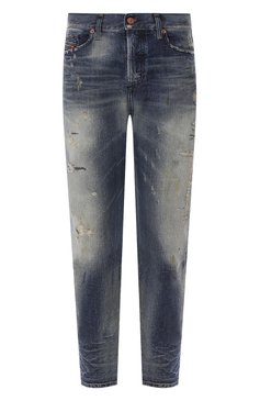 Мужские джинсы DIESEL синего цвета, арт. 00SSQ3/0098S | Фото 1 (Силуэт М (брюки): Прямые; Кросс-КТ: Деним; Длина (брюки, джинсы): Стандартные; Материал внешний: Хлопок; Детали: Потертости)
