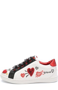 Детские кожаные кеды на шнуровке с декором DOLCE & GABBANA белого цвета, арт. D10689/AV526/29-36 | Фото 2 (Девочки Кросс-КТ: Обувь-низкие; Материал внутренний: Натуральная кожа; Региональные ограничения белый список (Axapta Mercury): RU; Материал сплава: Проставлено, Проверено; Нос: Не проставлено; Статус проверки: Проверено, Проверена категория; Длина стельки: 18,1, 18,7, 19,4, 20,1, 20,7, 22,1, 22,7)