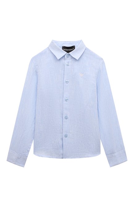 Детская льняная рубашка EMPORIO ARMANI голубого цвета, арт. 8N4CJ9/3NEEZ | Фото 1 (Материал внешний: Лен; Рукава: Длинные; Принт: Без принта; Случай: Формальный; Стили: Классический; Статус проверки: Проверена категория)