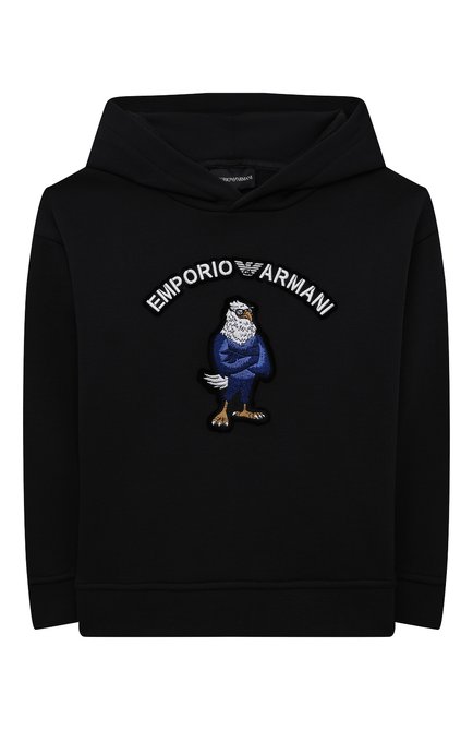 Детский хлопковое худи EMPORIO ARMANI темно-синего цвета, арт. 3L4MFL/1JWPZ | Фото 1 (Материал внешний: Хлопок; Рукава: Длинные; Мальчики Кросс-КТ: Худи-одежда)