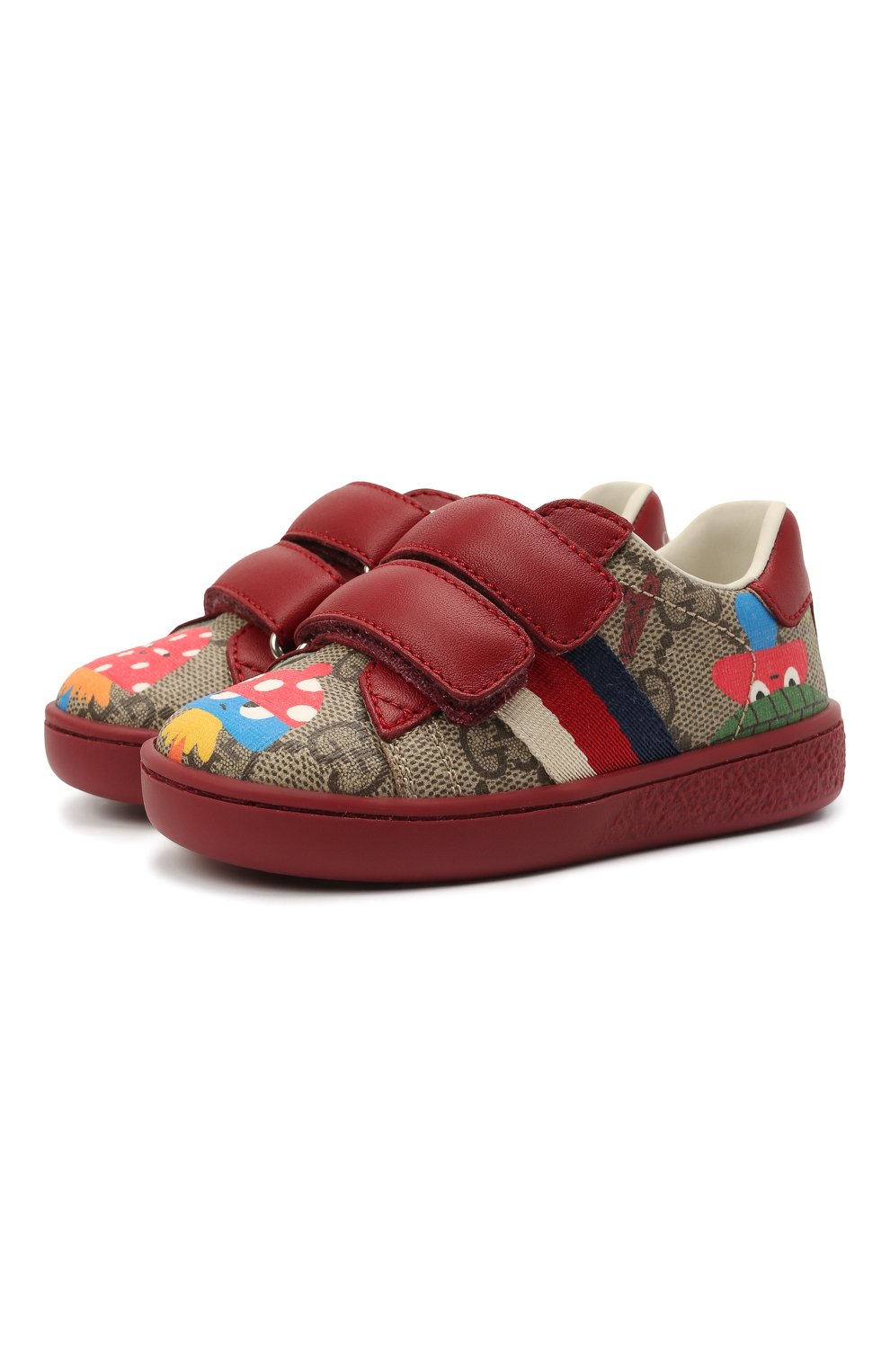Детские кеды GUCCI бордового цвета, арт. 463088/22T20 | Фото 1 (Мальчики Кросс-КТ: Обувь-низкие; Материал внешний: Экокожа; Материал внутренний: Натуральная кожа; Кросс-КТ: велькро; Длина стельки: 12,6, 13,3, 13,9, 14,6, 15,3, 15,9, 16,6)