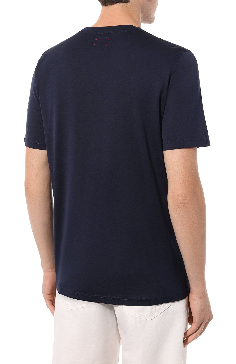 Мужская хлопковая футболка KITON темно-синего цвета, арт. UK1367 | Фото 4 (Принт: Без принта; Рукава: Короткие; Длина (для т опов): Стандартные; Материал сплава: Проставлено; Материал внешний: Хлопок; Драгоценные камни: Проставлено; Стили: Кэжуэл)