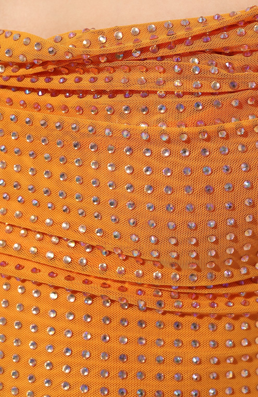 Женский топ с отделкой стразами SELF-PORTRAIT оранжевого цвета, арт. PF23-174T-O | Фото 5 (Стили: Гламурный; Материал внешний: Синтетический материал; Материал подклада: Синтетический материал; Длина (для топов): Укороченные)