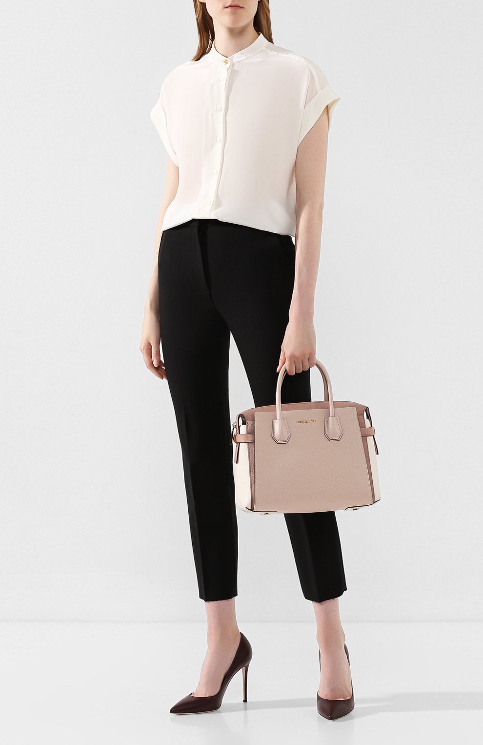 Женская сумка mercer medium MICHAEL MICHAEL KORS розового цвета, арт. 30S9GM9S2T | Фото 2 (Сумки-технические: Сумки через плечо, Сумки top-handle; Размер: medium; Материал: Натуральная кожа; Ремень/цепочка: На ремешке)