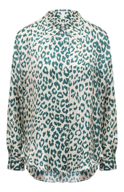 Женская шелковая блузка LA PRESTIC OUISTON зеленого цвета, арт. SP24WSH33A | Фото 1 (Материал сплава: Проставлено; Драгоценные камни: Проставлено; Длина (для топов): Удлиненные; Рукава: Длинные; Материал внешний: Шелк)