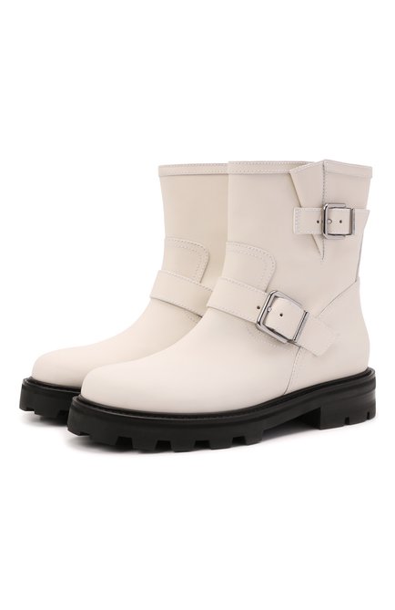 Женские кожаные сапоги youth ii JIMMY CHOO белого цвета, арт. Y0UTH II/ZVF | Фото 1 (Каблук высота: Низкий; Материал внутренний: Натуральная кожа; Подошва: Платформа; Каблук тип: Устойчивый; Высота голенища: Низкие; Материал внешний: Кожа; Материал утеплителя: Без утеплителя)
