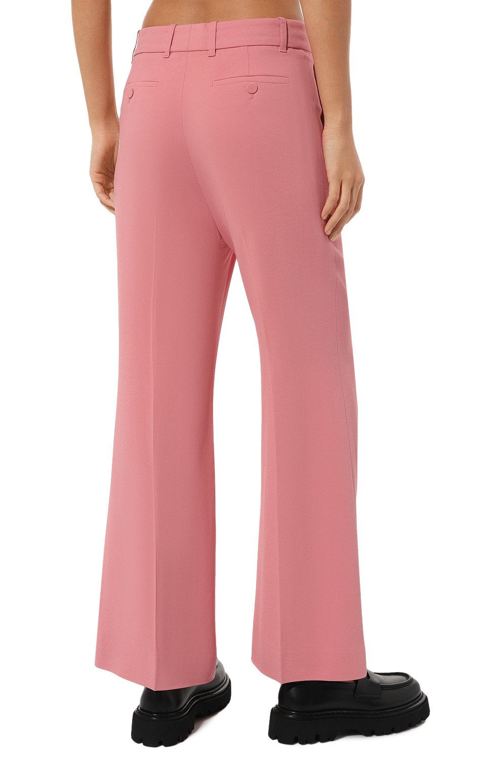 Женские брюки из вискозы GUCCI розового цвета, арт. 622206 ZKR01 | Фото 4 (Длина (брюки, джинсы): Стандартные; Женское Кросс-КТ: Брюки-одежда; Материал сплава: Проставлено; Силуэт Ж (брюки и джинсы): Расклешенные; Материал внешний: Вискоза; Драгоценные камни: Проставлено; Стили: Кэжуэл)