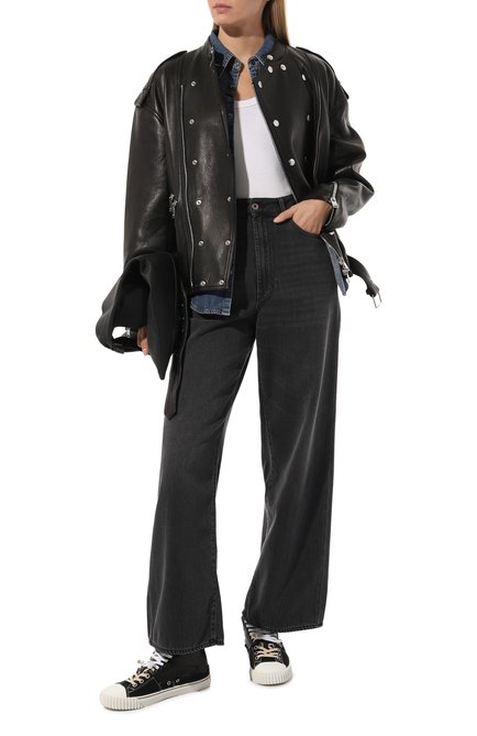Женская кожаная куртка JACOB LEE черного цвета, арт. WLJ016223B | Фото 2 (Длина (верхняя одежда): Короткие; Материал внешний: Натуральная кожа; Рукава: Длинные; Кросс-КТ: Куртка; Женское Кросс-КТ: Замша и кожа; Стили: Гранж)