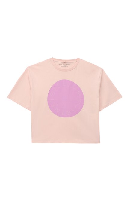 Детская хлопковая футболка STELLA MCCARTNEY светло-розового цвета, арт. TT8B81 | Фото 1 (Материал внешний: Хлопок; Драгоценные камни: Проставлено; Рукава: Короткие; Материал сплава: Проставлено)