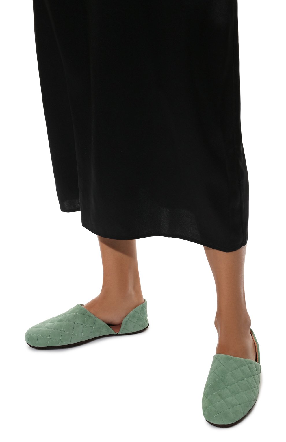 Женского замшевые домашние туфли HOMERS AT HOME салатового цвета, арт. 19817/ANTE | Фото 3 (Каблук высота: Низкий; Материал внутренний: Натуральная кожа; Подошва: Плоская; Материал внешний: Замша)