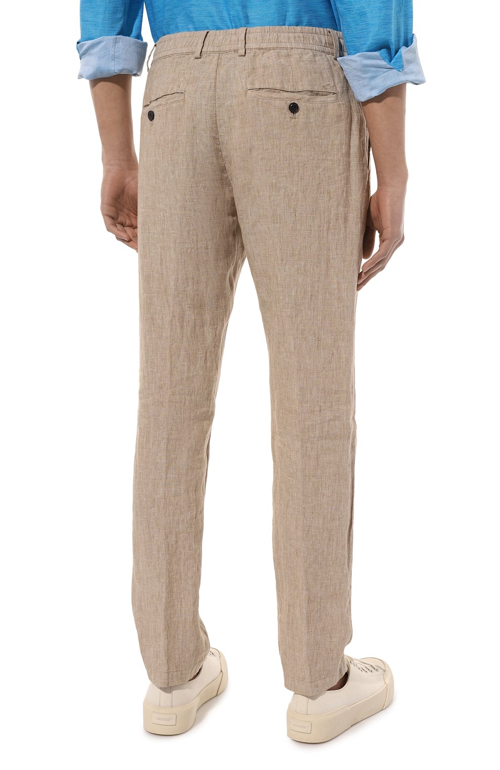 Мужские льняные брюки PAUL&SHARK бежевого цвета, арт. 23414041 | Фото 4 (Длина (брюки, джинсы): Стандартные; Случай: Повседневный; Материал внешний: Лен; Стили: Кэжуэл)