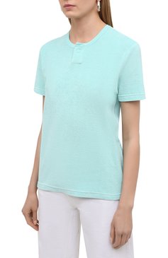 Женский хлопковый топ BOTTEGA VENETA светло-голубого цвета, арт. 662199/V0UE0 | Фото 3 (Рукава: Короткие; Длина (для топов): Стандартные; Региональные ограничения белый список (Axapta Mercury): RU; Материал внешний: Хлопок; Стили: Минимализм; Кросс-КТ: с рукавом)