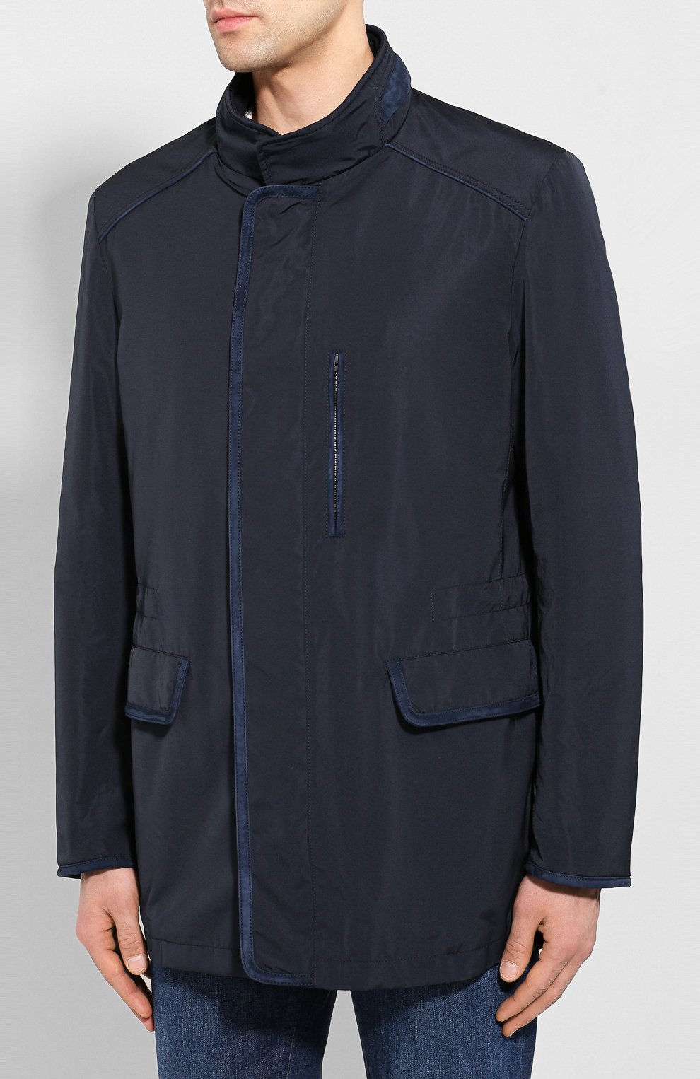 Мужская куртка BRIONI темно-синего цвета, арт. SFND0L/P8805 | Фото 3 (Кросс-КТ: Куртка; Рукава: Длинные; Длина (верхняя одежда): До середины бедра; Материал внешний: Синтетический материал, Полиэстер; Региональные ограничения белый список (Axapta Mercury): RU; Мужское Кросс-КТ: утепленные куртки, Верхняя одежда; Материал сплава: Проставлено; Драгоценные камни: Проставлено; Материал подклада: Хлопок)