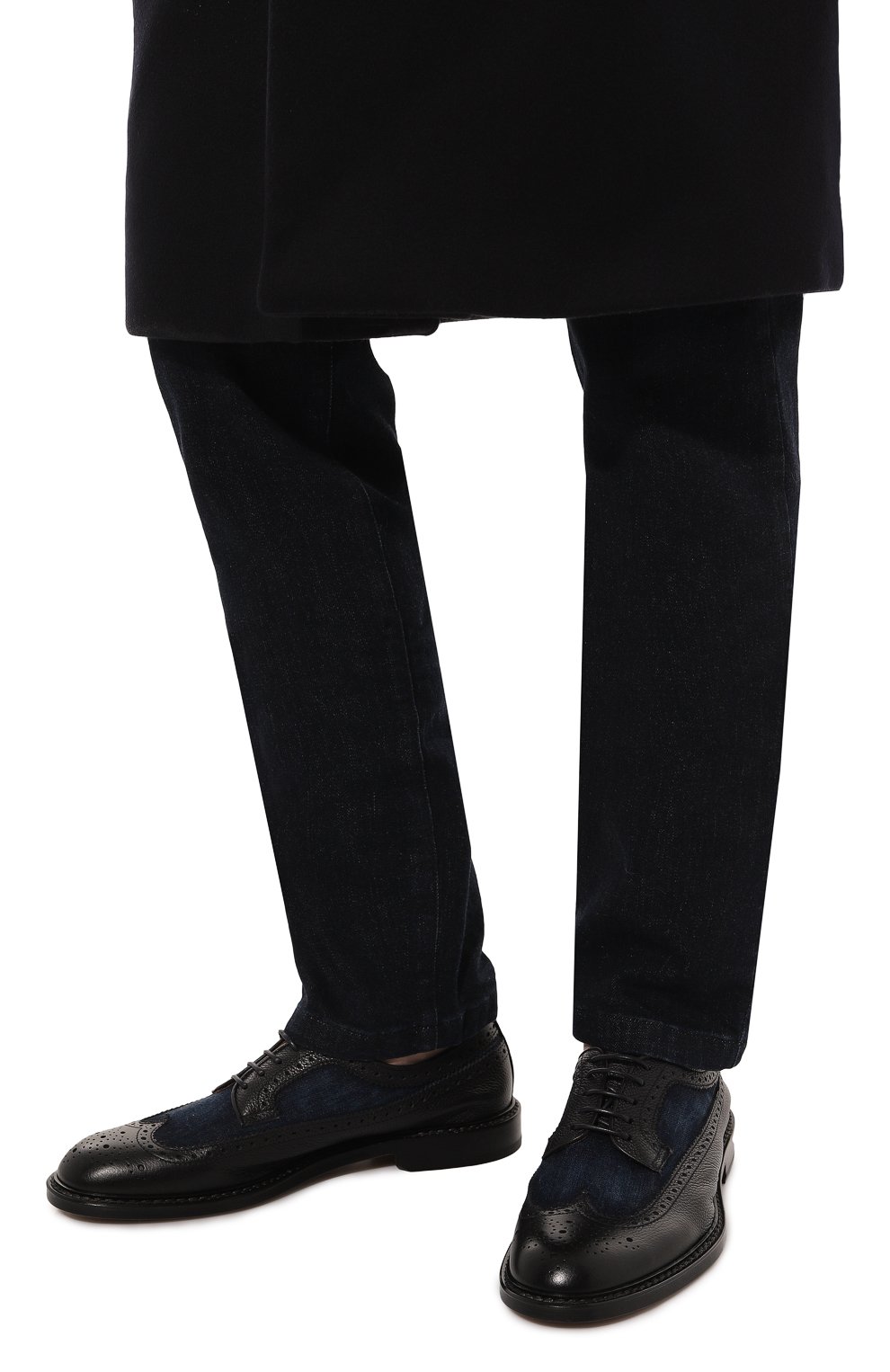 Мужские комбинированные дерби DOUCAL'S темно-синего цвета, арт. DU1486PH0EPZ631N | Фото 3 (Мужское Кросс-КТ: Броги-обувь; Материал внутренний: Натуральная кожа; Стили: Классический)
