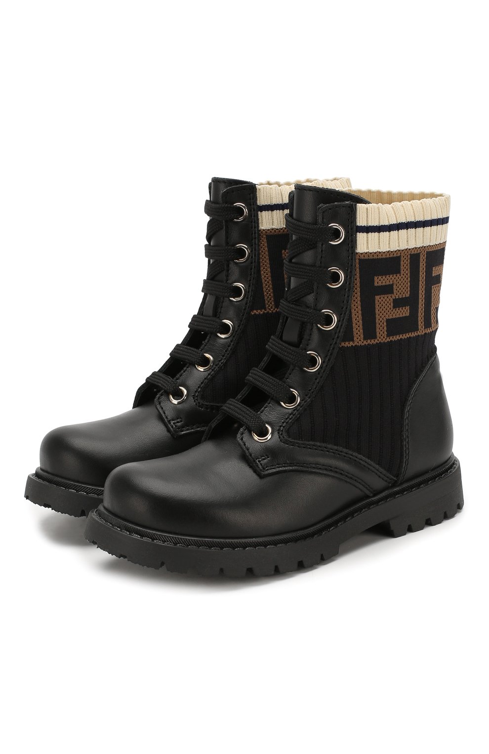 Детские кожаные ботинки FENDI черного цвета, арт. JMR284/A8CU/27 | Фото 1 (Материал внутренний: Натуральная кожа)