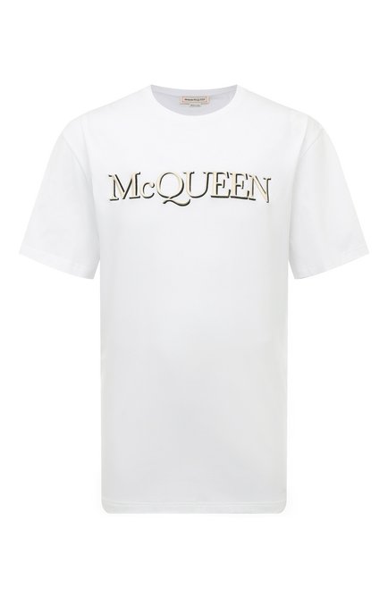 Мужская хлопковая футболка ALEXANDER MCQUEEN белого цвета, арт. 649876/QTZ56 | Фото 1 (Длина (для топов): Удлиненные; Материал сплава: Проставлено; Материал внешний: Хлопок; Рукава: Короткие; Драгоценные камни: Проставлено)