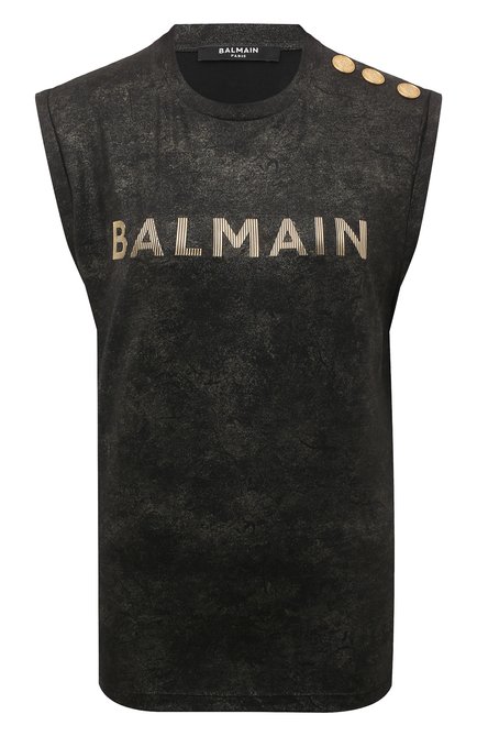 Женская хлопковая майка BALMAIN темно-серого цвета, арт. AF1ED000BC20 | Фото 1 (Материал сплава: Проставлено; Драгоценные камни: Проставлено; Материал внешний: Хлопок; Длина (для топов): Стандартные)
