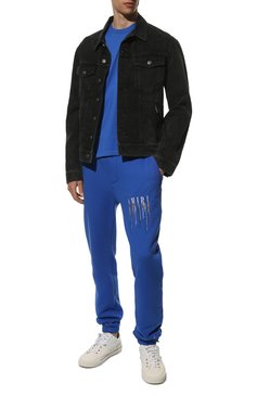 Мужские хлопковые джоггеры AMIRI синего цвета, арт. PS22MJL035-466 | Фото 2 (Длина (брюки, джинсы): Стандартные; Материал внешний: Хлопок; Стили: Спорт-шик; Силуэт М (брюки): Джоггеры)